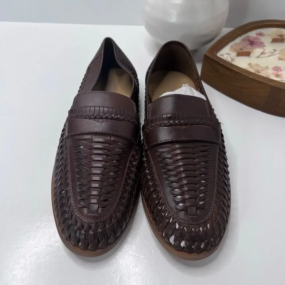 Rustic Asphalt Pointy End Leather Penny Loafers Brown R98101 Men's US 8/EU 41